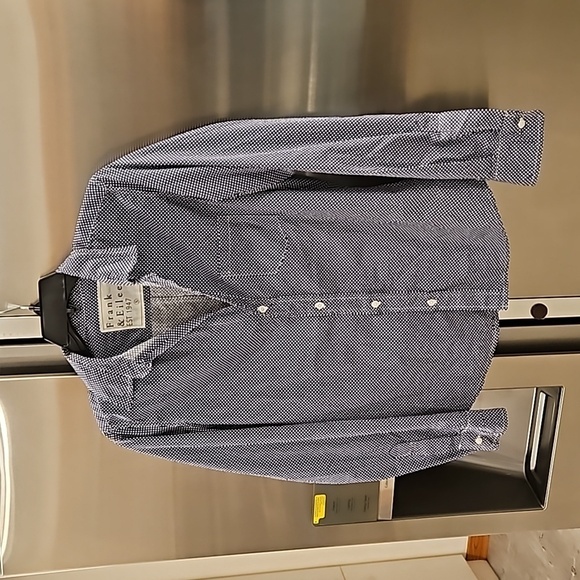 💕FRANK & EILEEN💕 Barry Woven Button Up Blouse - Navy Polka Dots Print Small - Picture 8 of 16